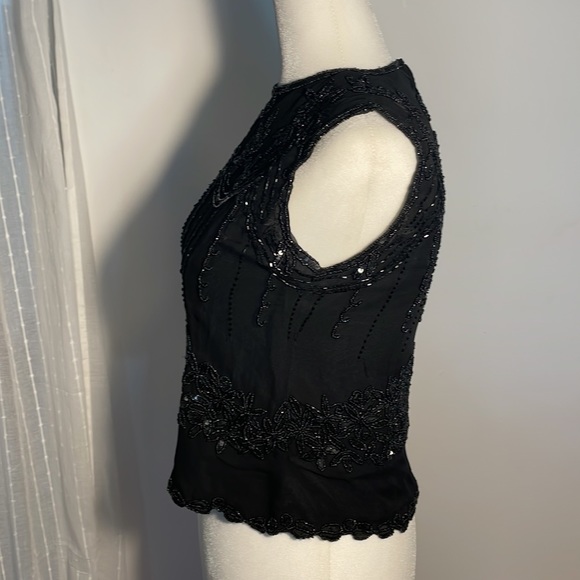 PAPELL BOUTIQUE Evening Black 100% Silk Top Beadwork & Sequins Vintage Size S - Picture 10 of 11